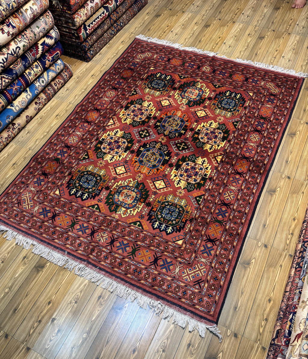 Kazak – Rust & Multi Octagon Gul Grid