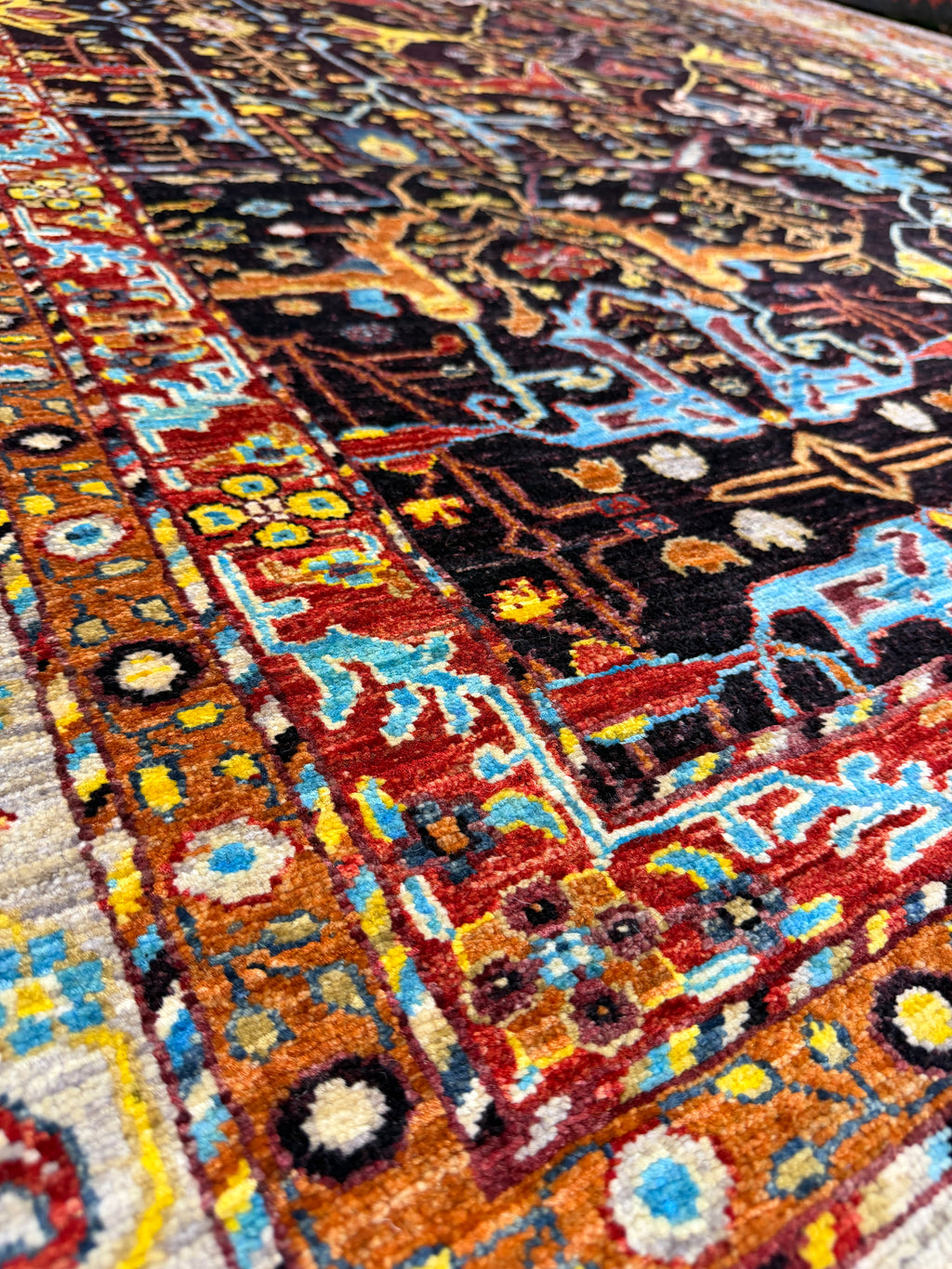 Afghan Bidjar — Charcoal Field with Ivory Palmette Border