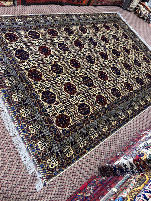 Afghan Mauri — Cream Field with Burgundy & Navy Guls
