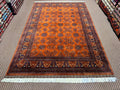 Handmade Afghan Rug — Rust & Navy Gul Medallions