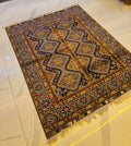 Handmade Kazak Rug – Navy & Gold Medallion, Afghan Wool 5x7 (1.5m x 2m)