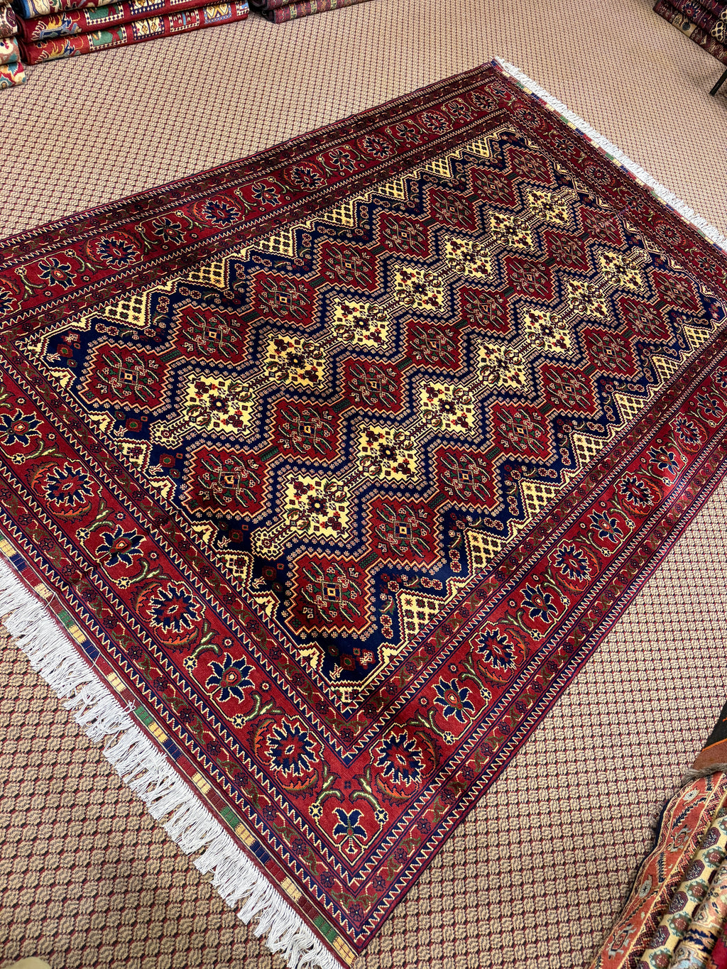 Ersari – Navy & Burgundy Column Lattice