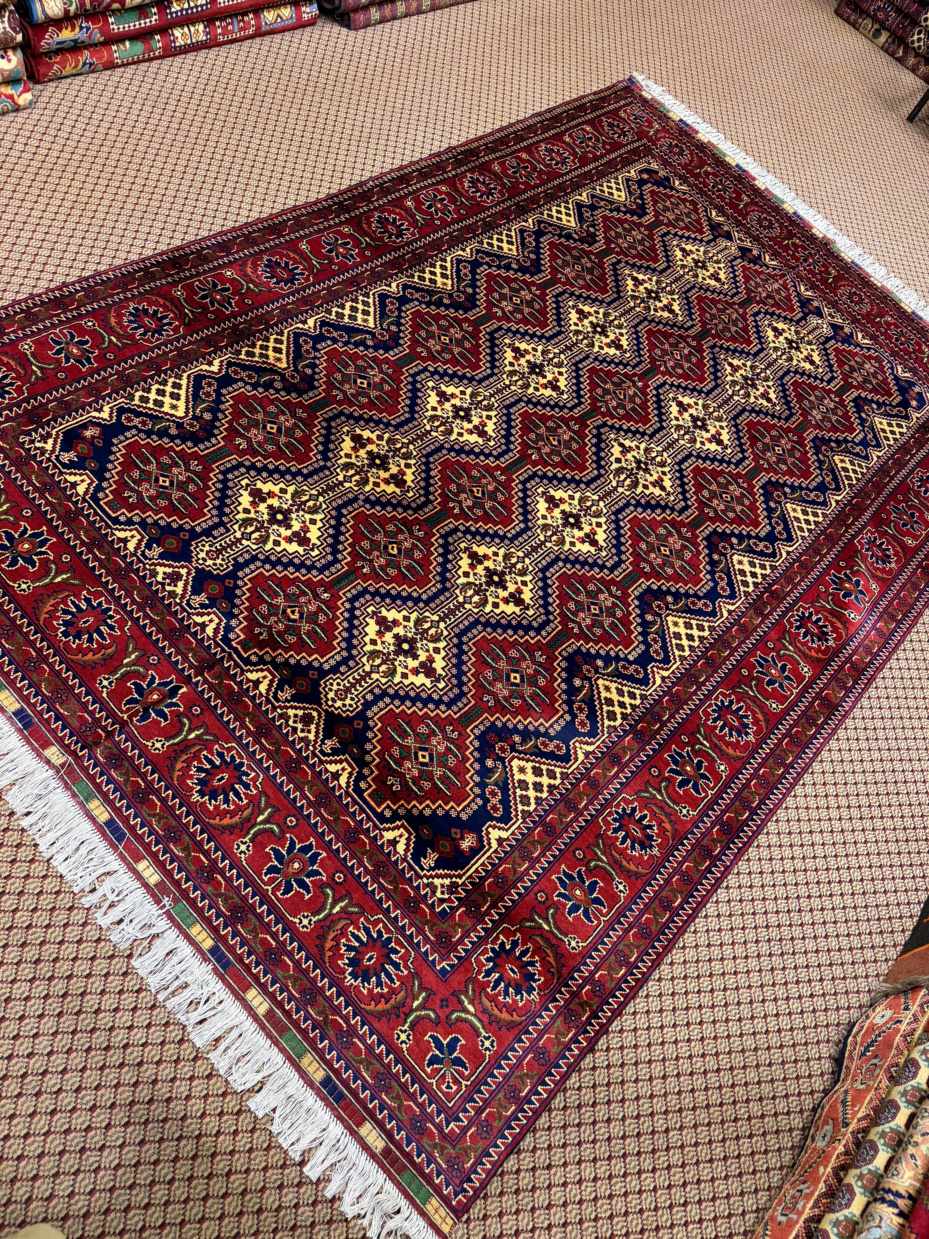 Ersari – Navy & Burgundy Column Lattice