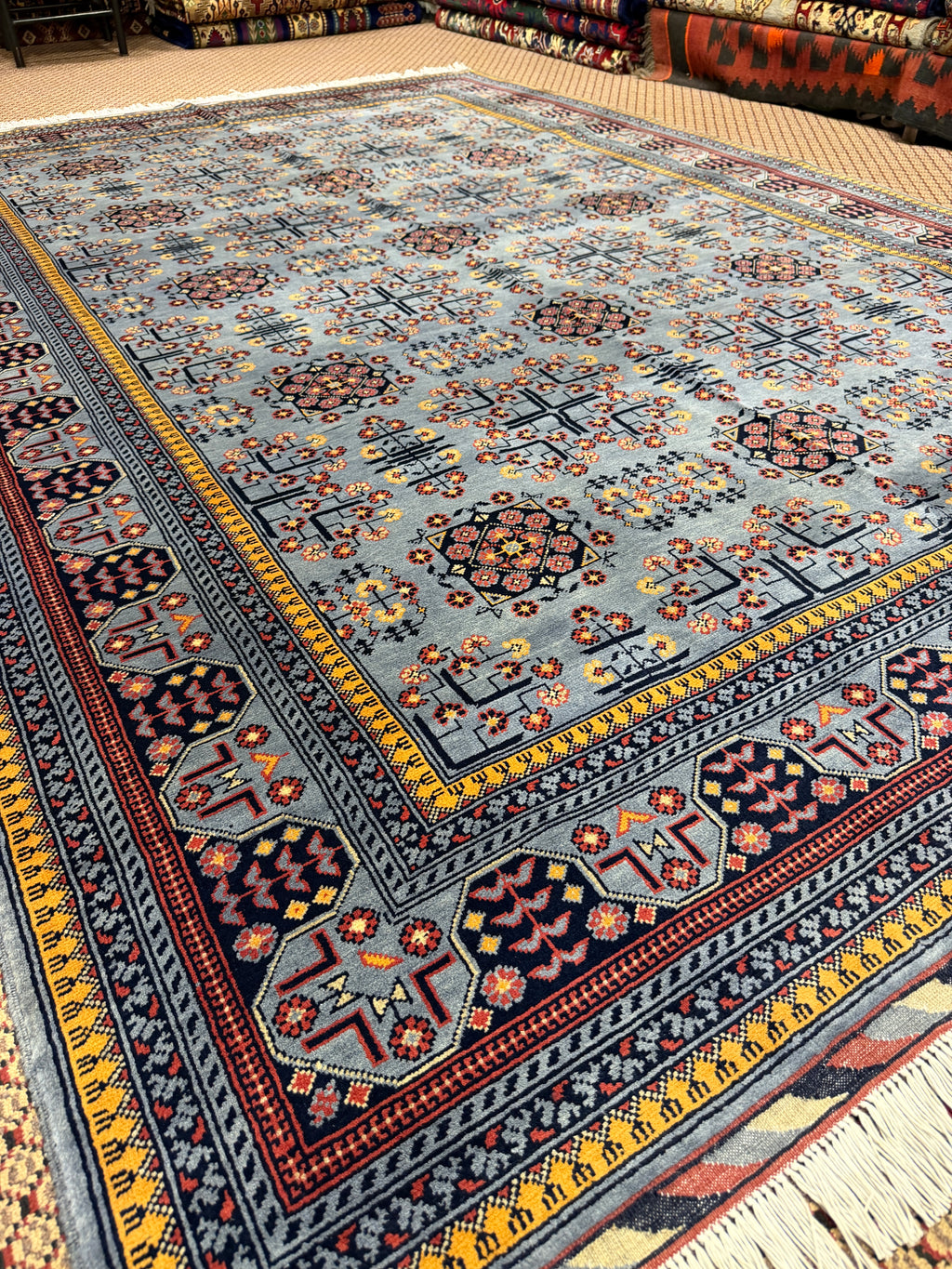 Kazak – Slate Blue & Mauve Medallion Field