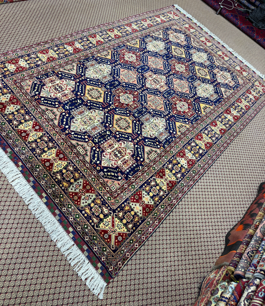 Afghan Shirvan — Navy Field with Stepped Diamond Medallions
