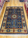 Handmade Afghan Mamluk Medallion Rug — Navy & Ivory, 7x10