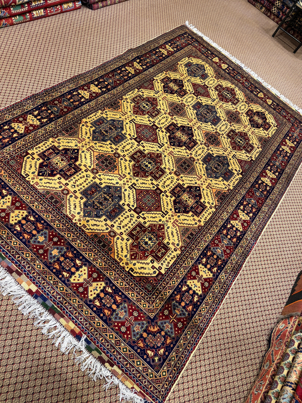 Shirvan – Gold & Navy Hexagon Lattice