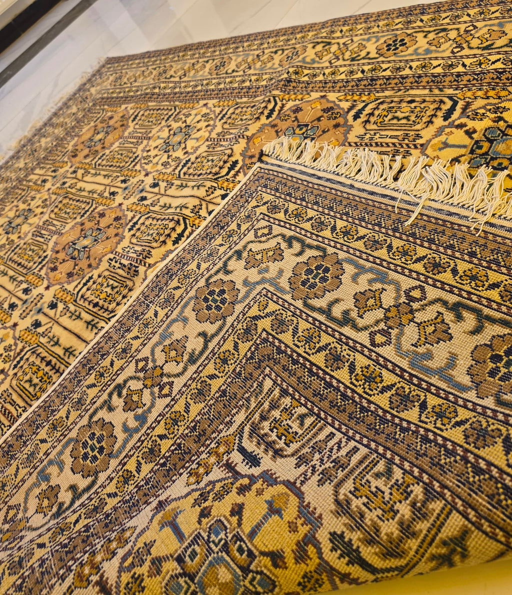 Handmade Ersari Rug – Gold & Navy Gul Medallion, Afghan Wool 5x7 (1.5m x 2m)