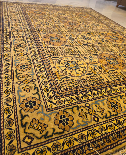 Handmade Ersari Rug – Gold & Navy Gul Medallion, Afghan Wool 5x7 (1.5m x 2m)