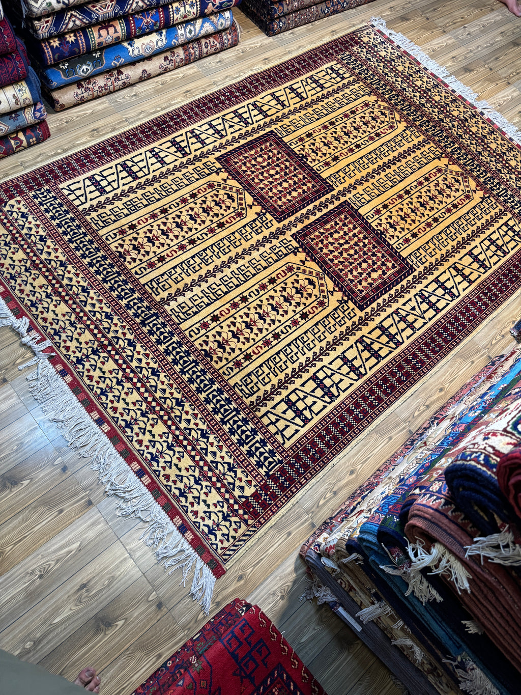 Afghan Turkoman – Gold Four-Mihrab Prayer Design