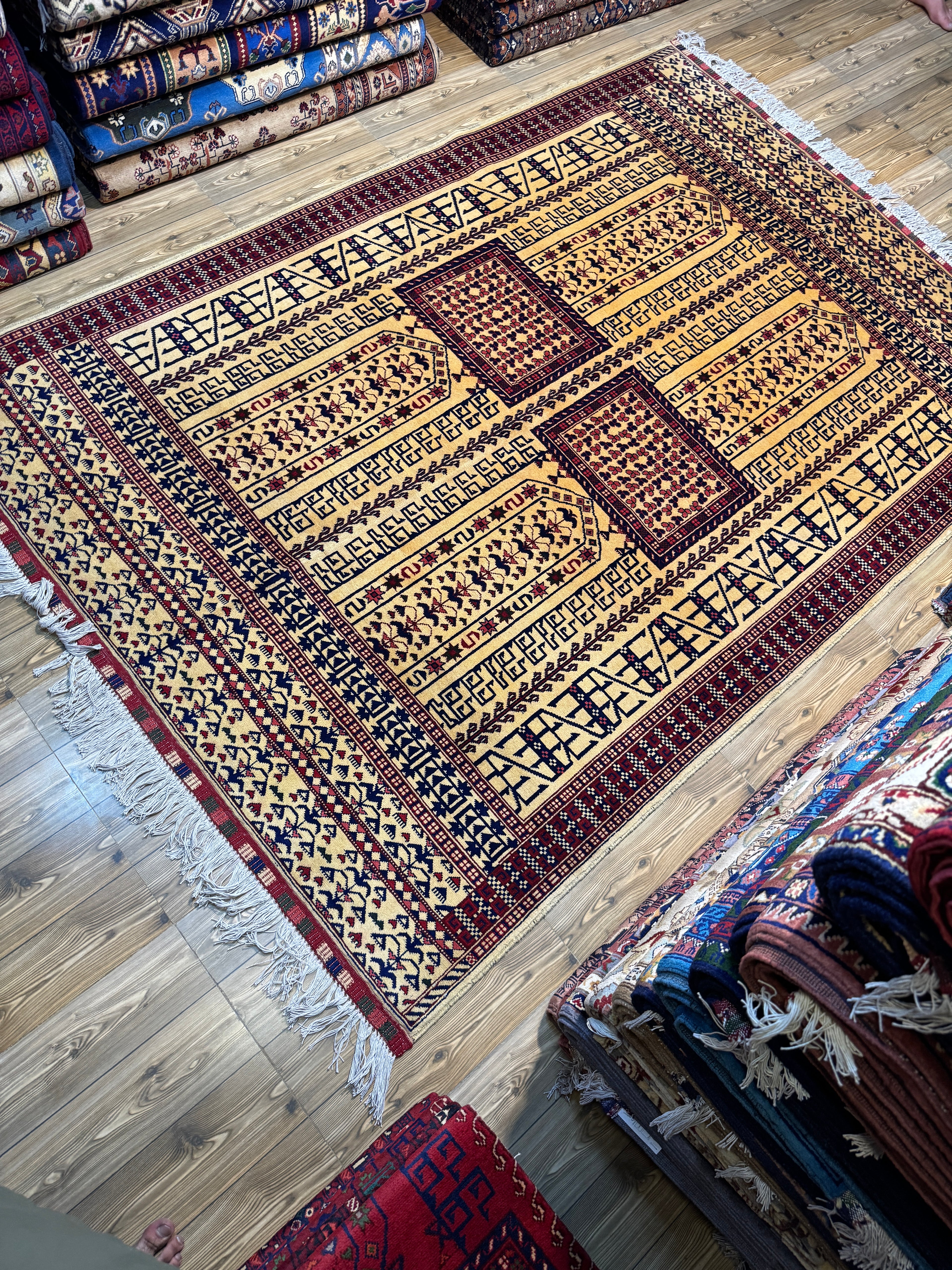Afghan Turkoman – Gold Four-Mihrab Prayer Design
