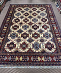Afghan Shirvan — Ivory Field with Stepped Diamond Medallions