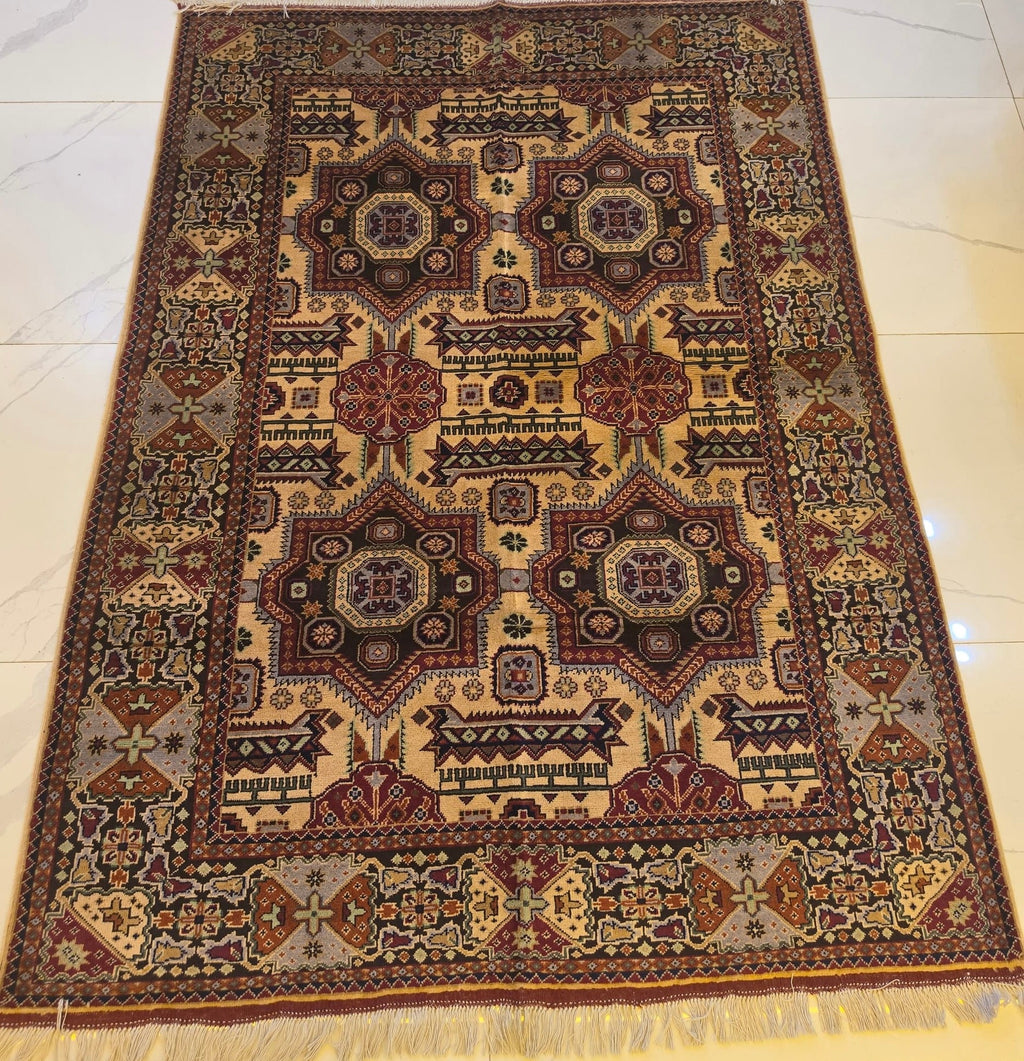 Handmade Mamluk-Revival Rug – Royal Blue & Ivory Star Medallion detail