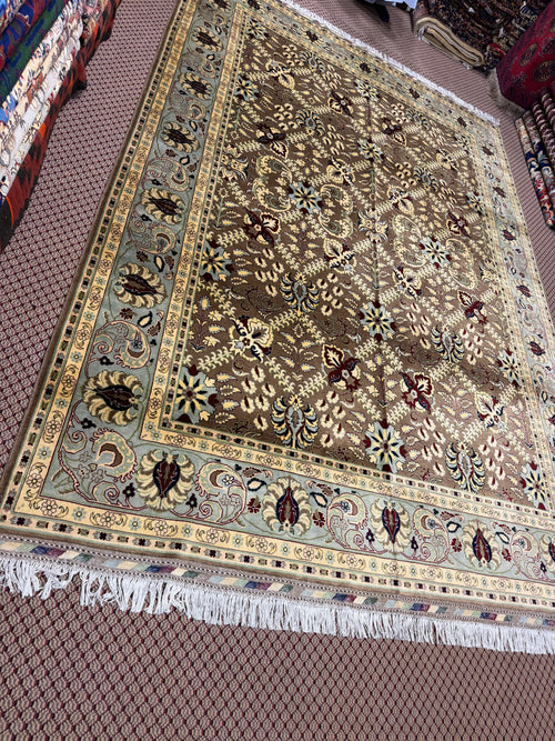 Afghan Agra — Chocolate Field with Sage Floral Border