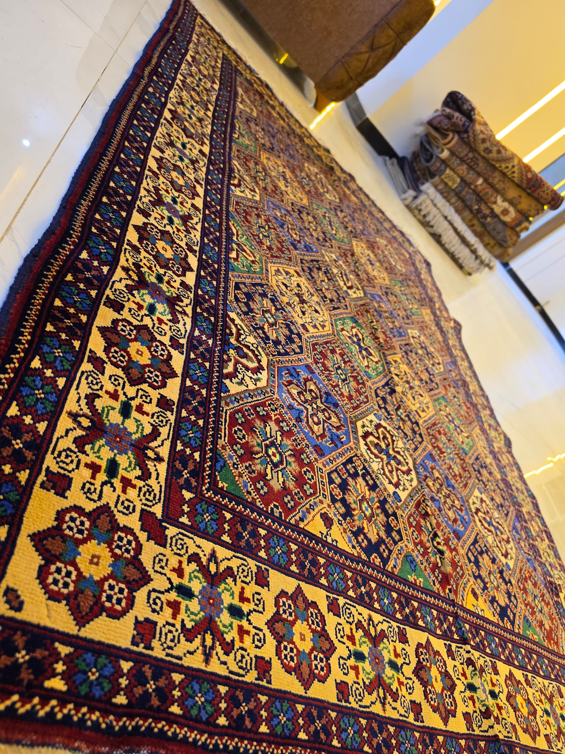 Handmade Beshir Rug – Cream & Maroon Octagon Lattice, Afghan Wool 5x7 (1.5m x 2m)
