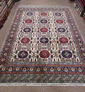 Afghan Turkoman — Ivory Field with Red & Navy Rosette Guls