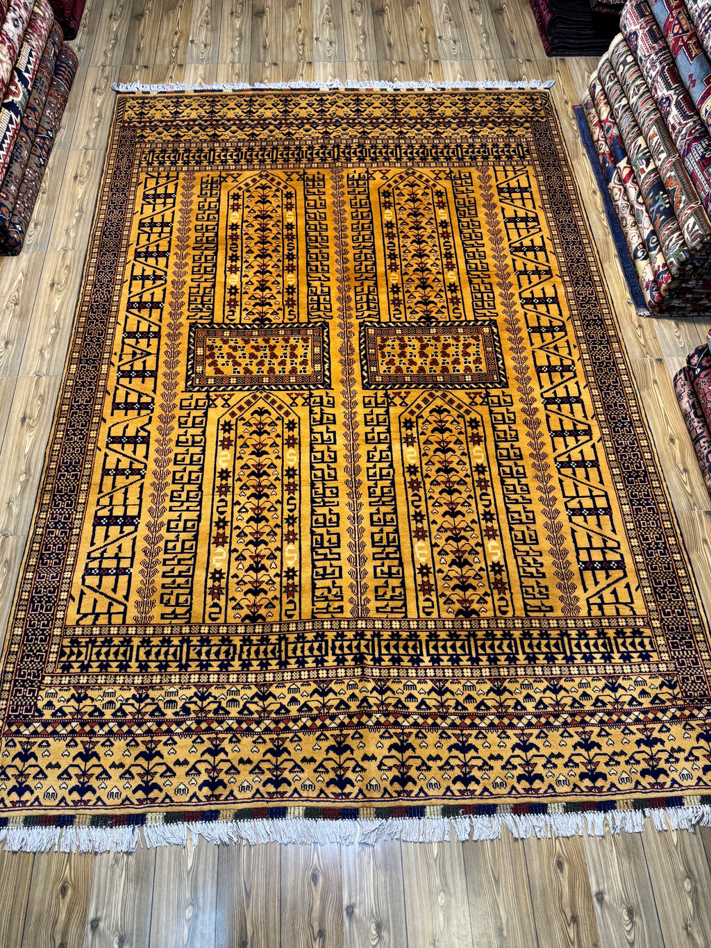 Afghan Turkoman – Gold Four-Mihrab Prayer Design II