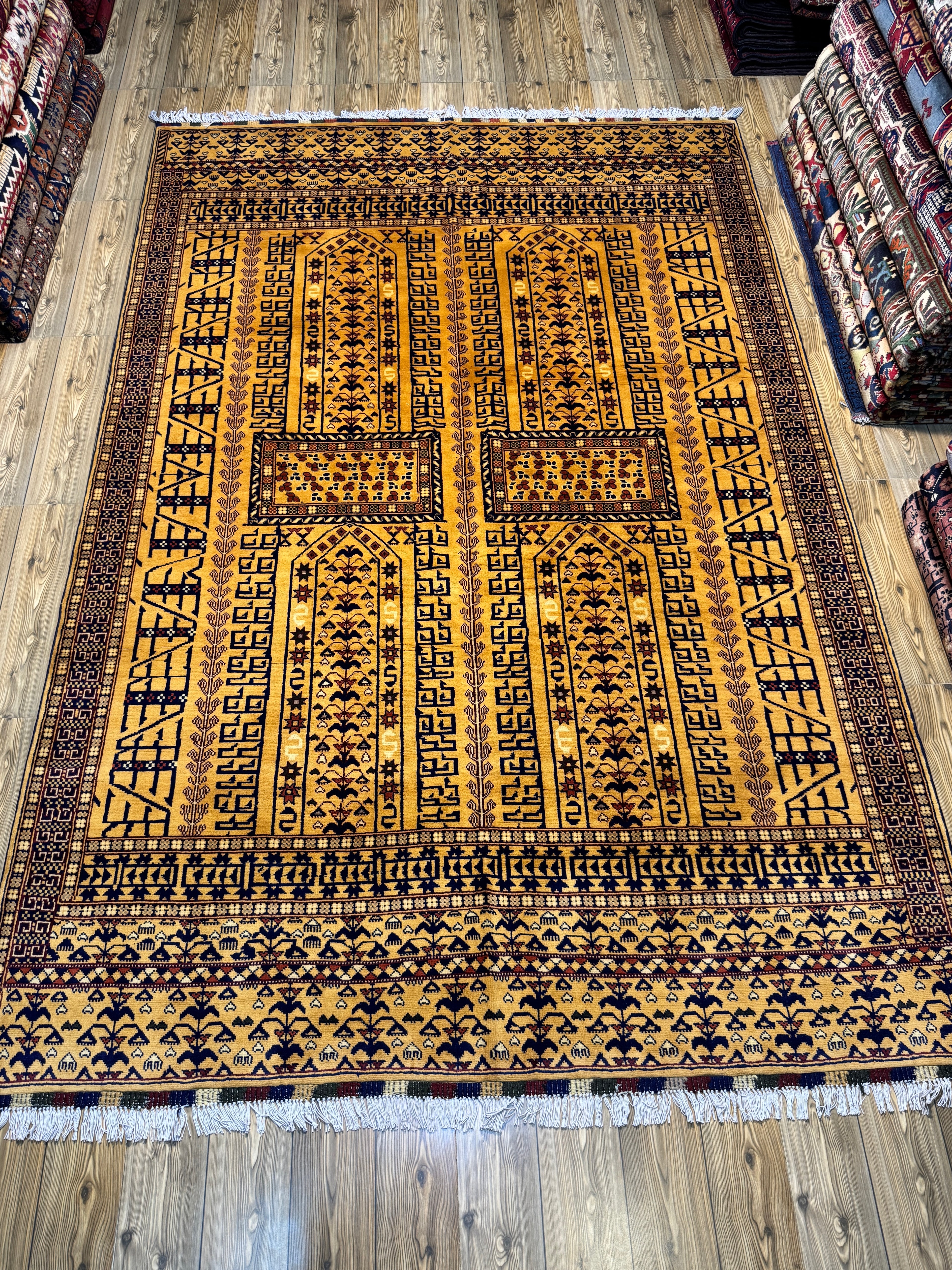 Afghan Turkoman – Gold Four-Mihrab Prayer Design II