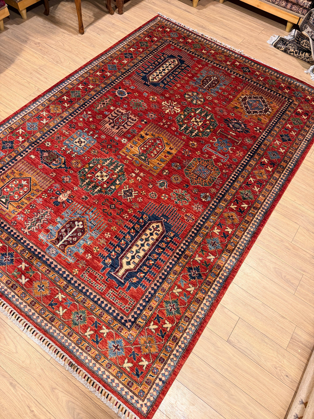 Kazak – Brick Red Scattered Tribal Medallions