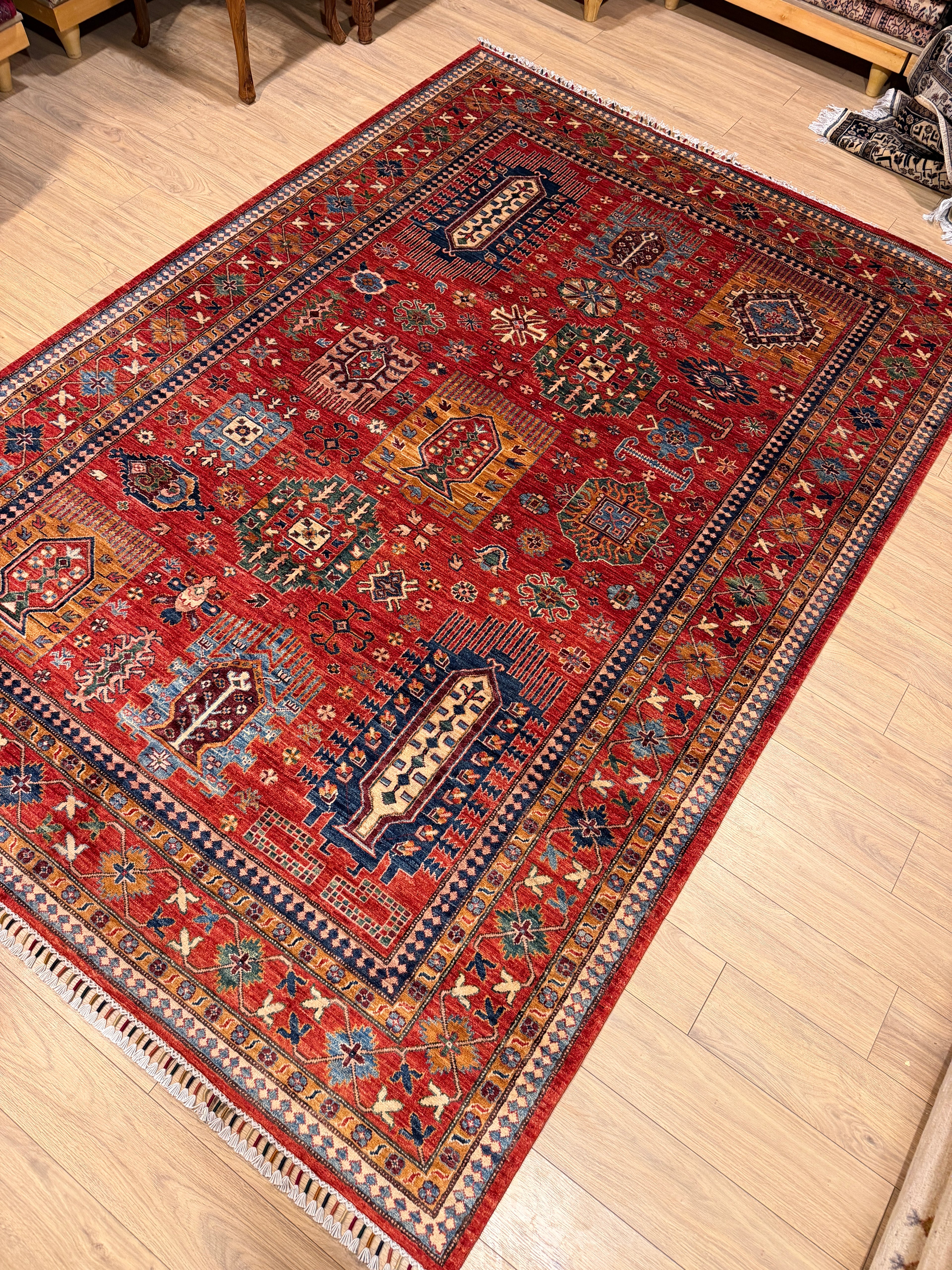 Kazak – Brick Red Scattered Tribal Medallions