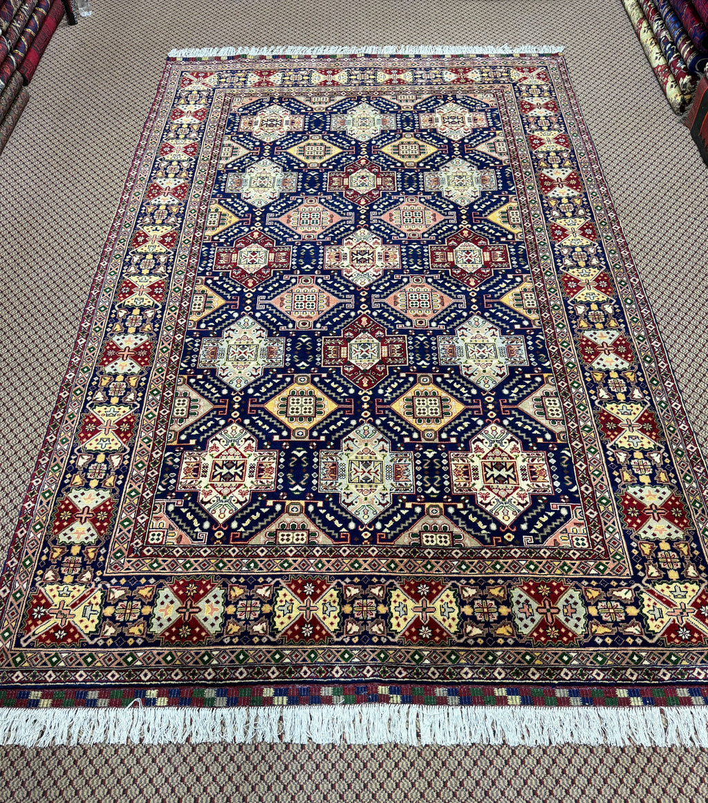 Afghan Shirvan — Navy Field with Stepped Diamond Medallions