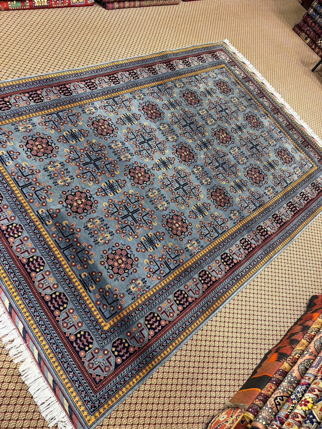 Kazak – Slate Blue & Mauve Medallion Field