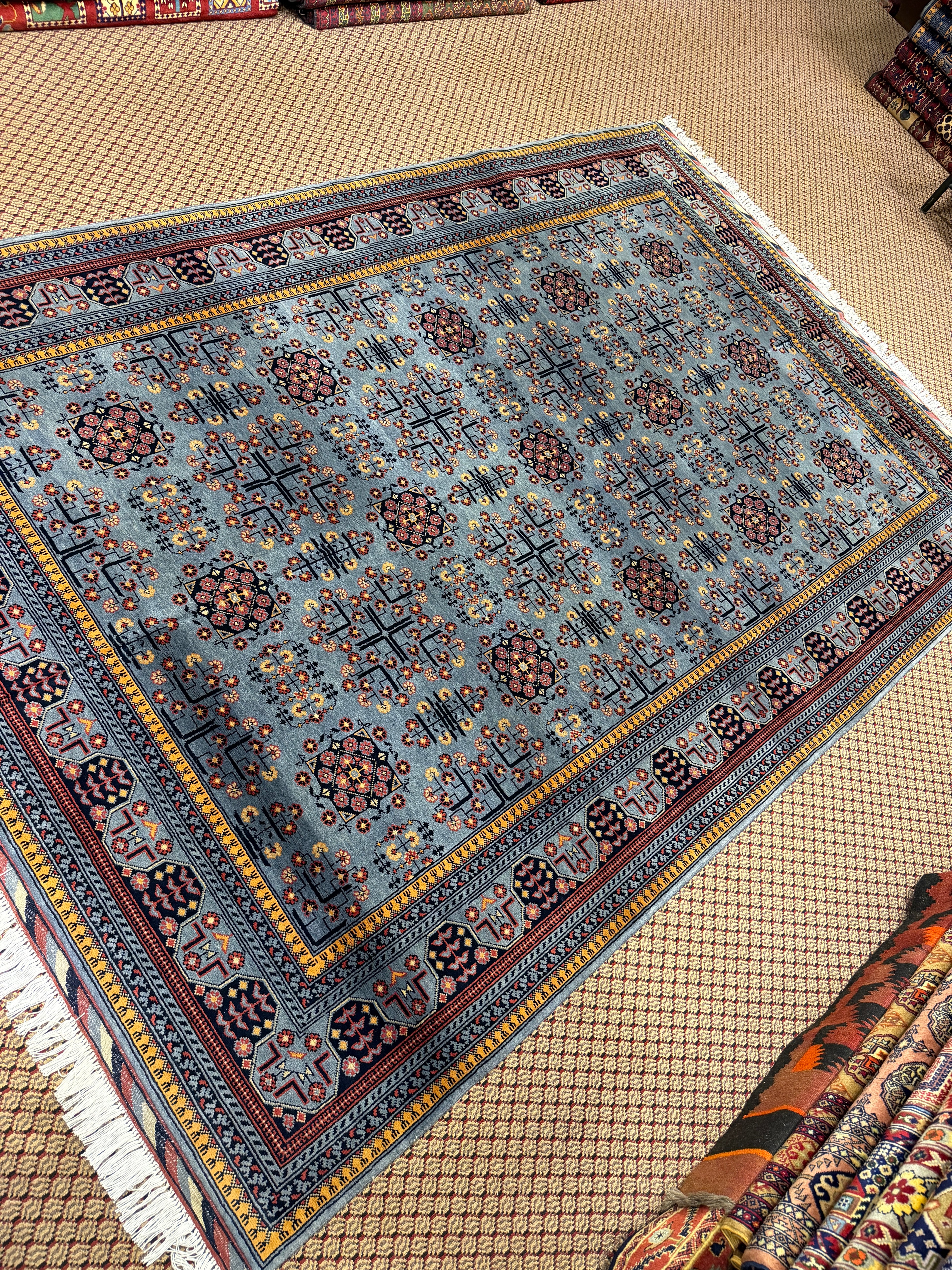 Kazak – Slate Blue & Mauve Medallion Field
