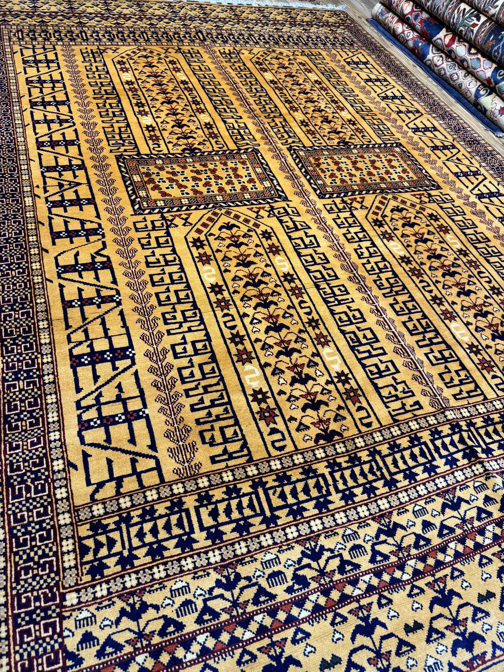 Afghan Turkoman – Gold Four-Mihrab Prayer Design II