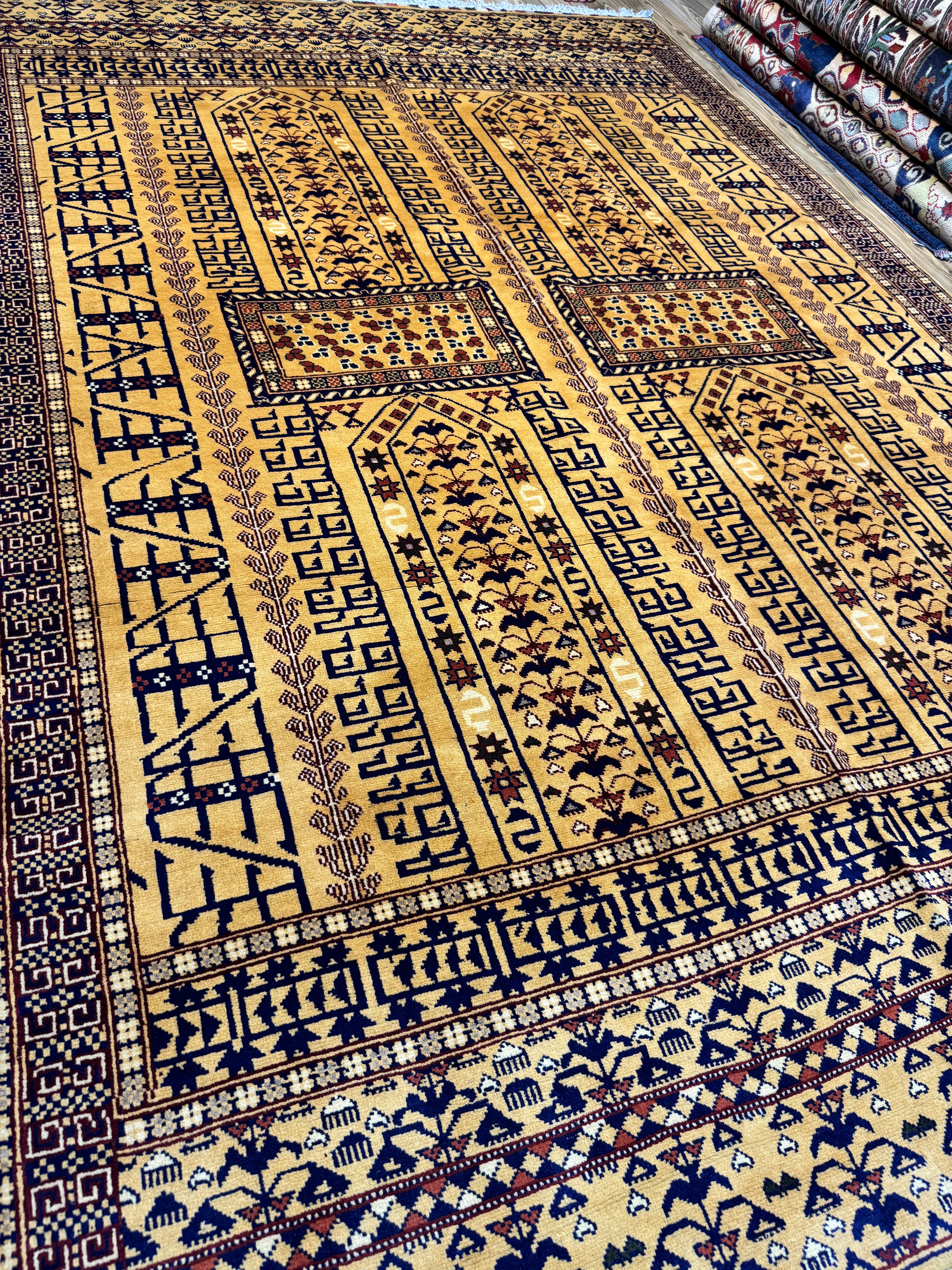 Afghan Turkoman – Gold Four-Mihrab Prayer Design II