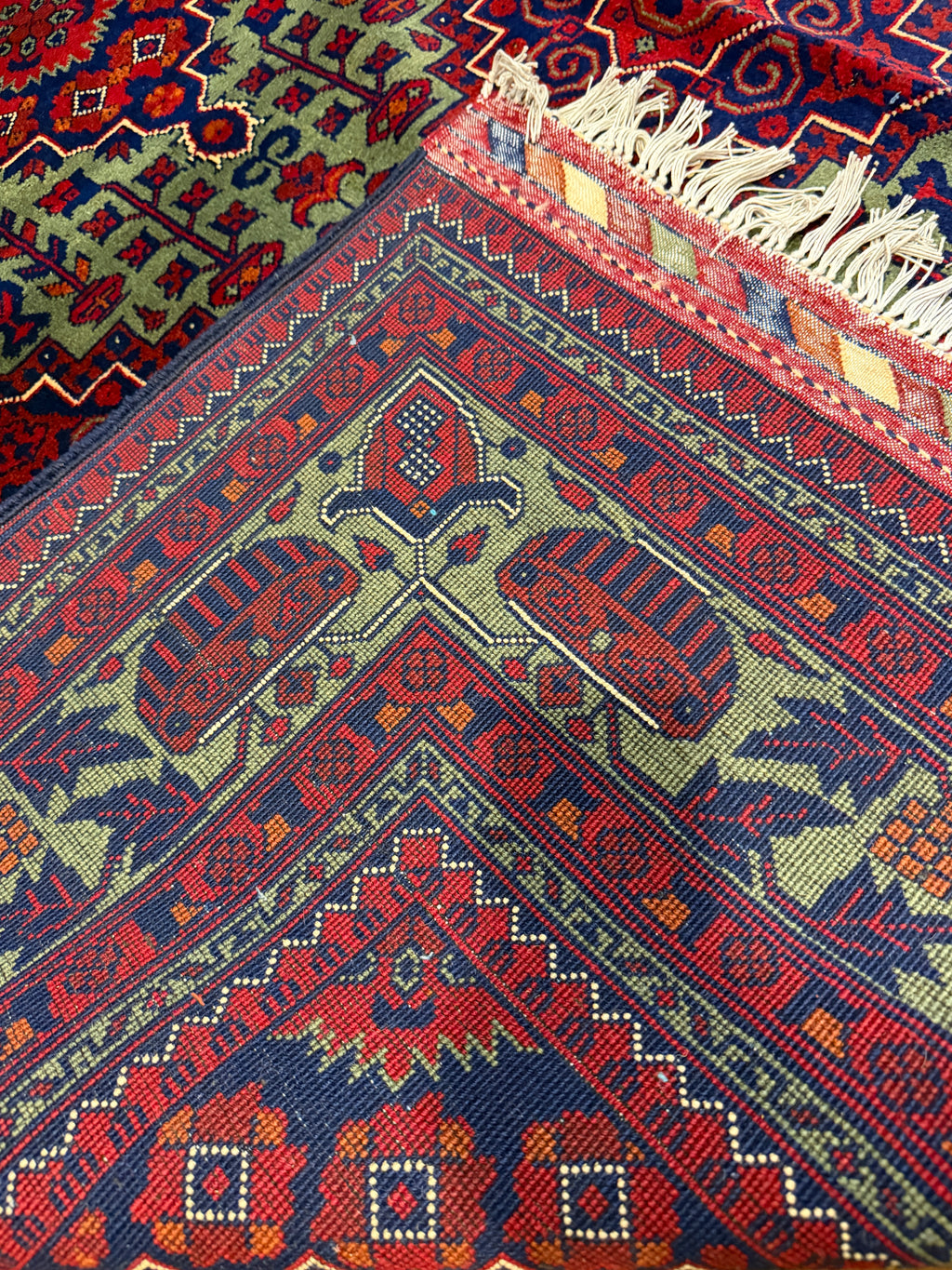 Bidjar – Sage Green & Crimson Star Lattice