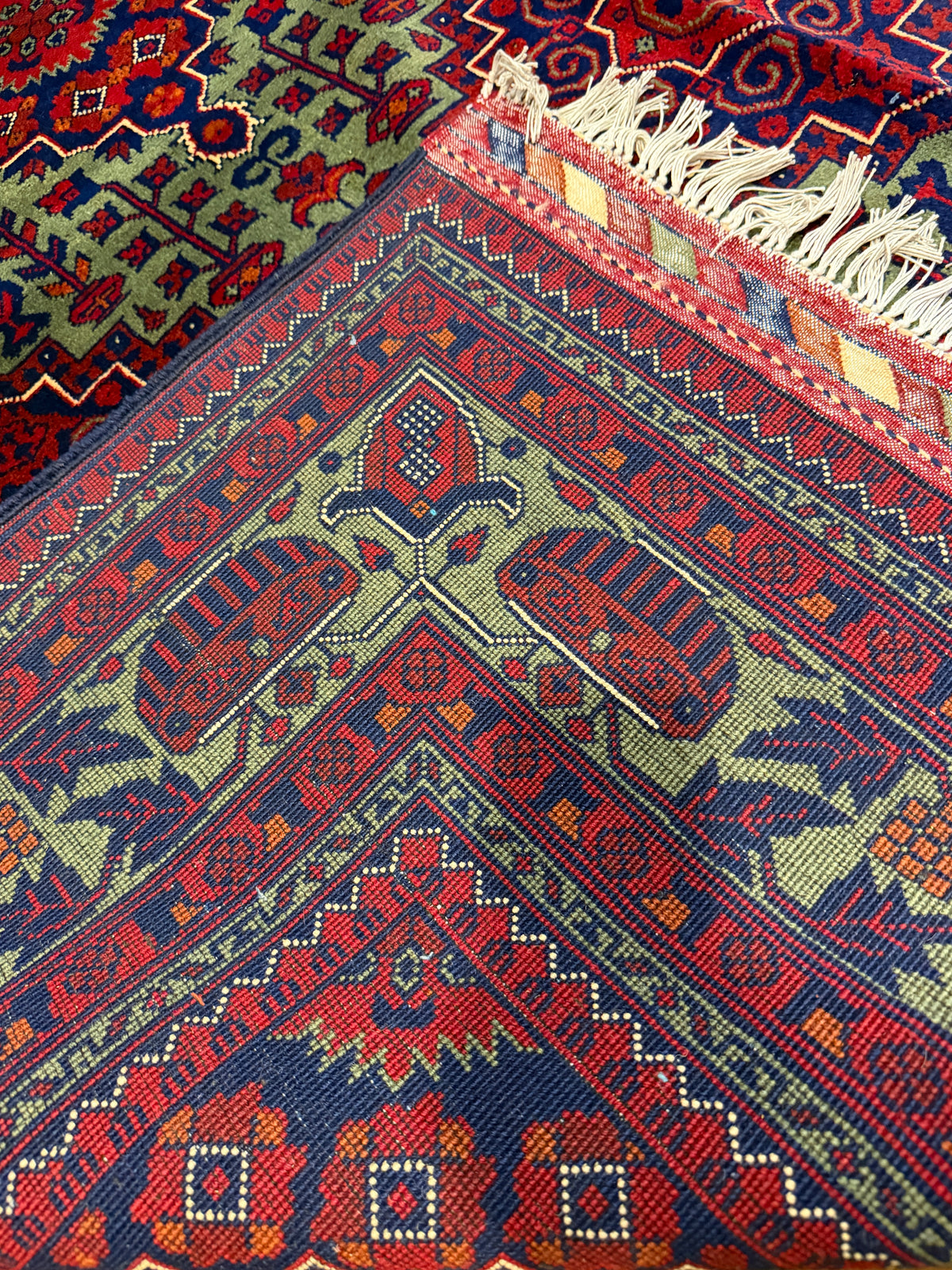 Bidjar – Sage Green & Crimson Star Lattice