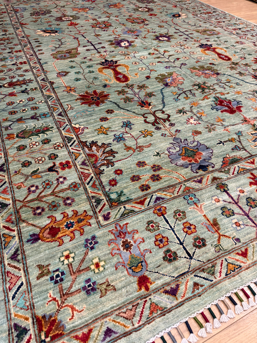 Sultanabad – Sage Green & Blue Palmette Trellis