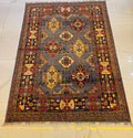 Handmade Shirvan Rug – Steel Blue & Gold Cross Medallion, Afghan Wool 5x7 (1.5m x 2m)