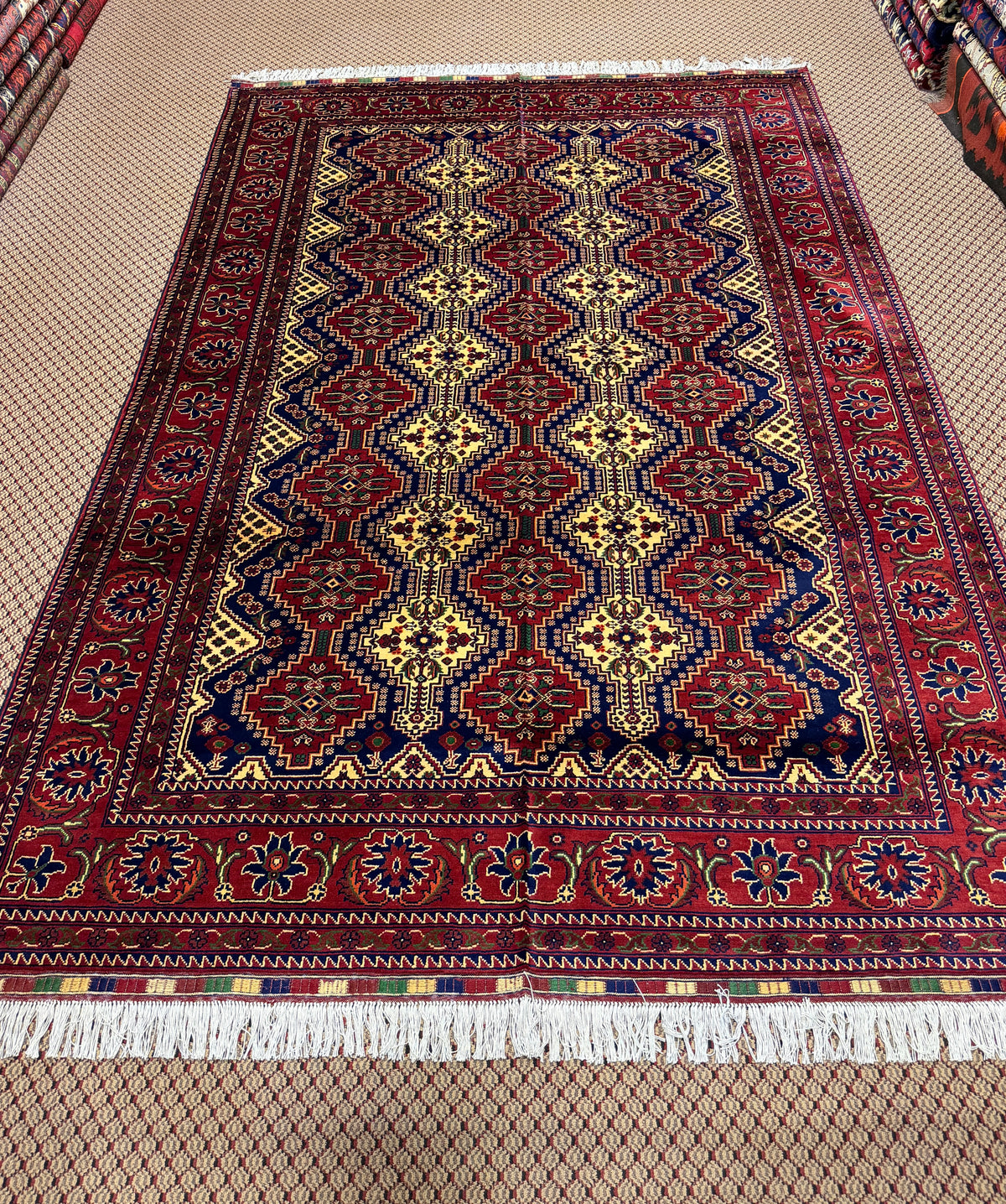 Ersari – Navy & Burgundy Column Lattice