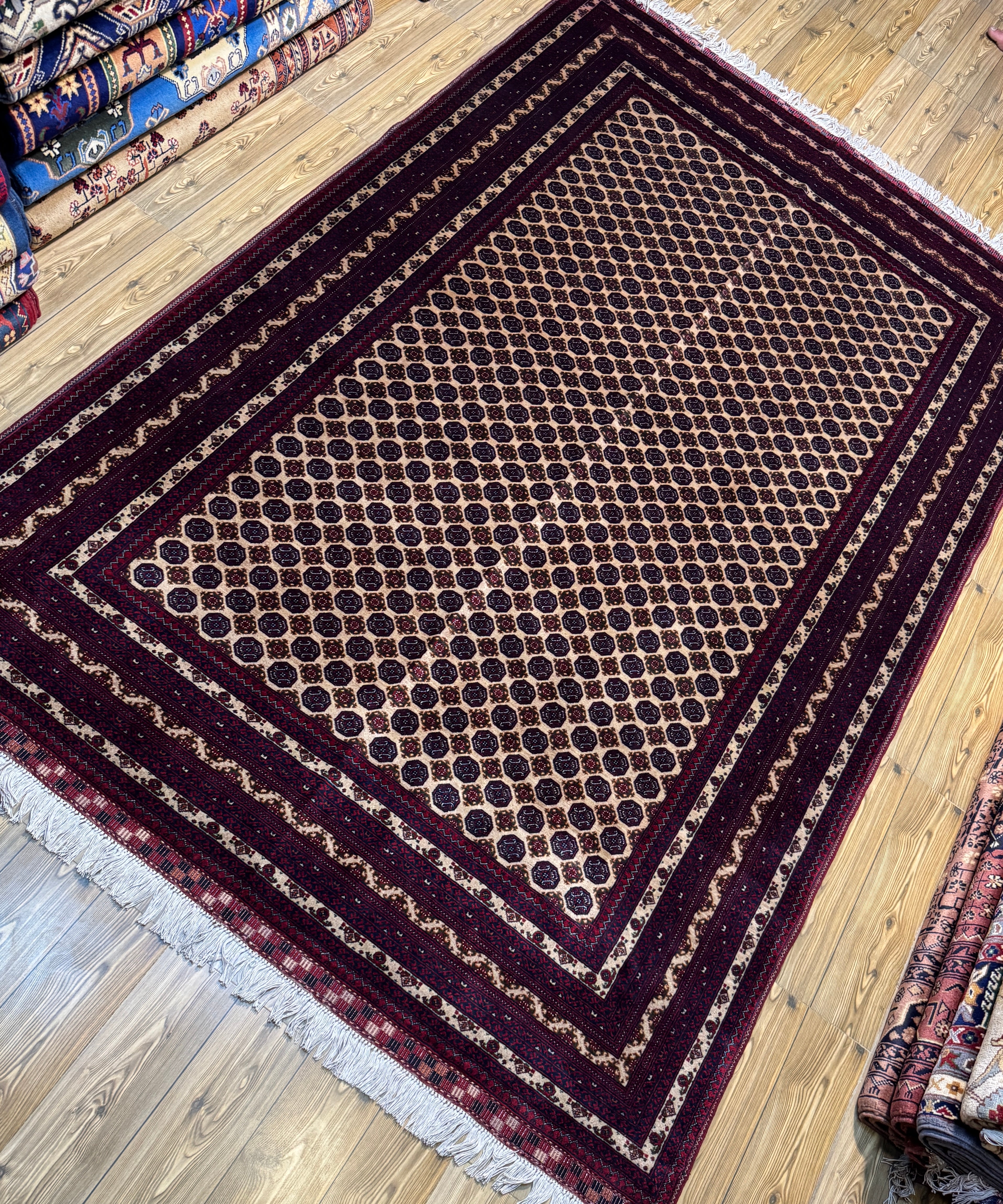 Mir-Boteh – Ivory & Burgundy Allover Pattern