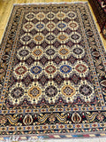 Handmade Afghan Abrisham Rug — Ivory & Navy Diamond Lattice