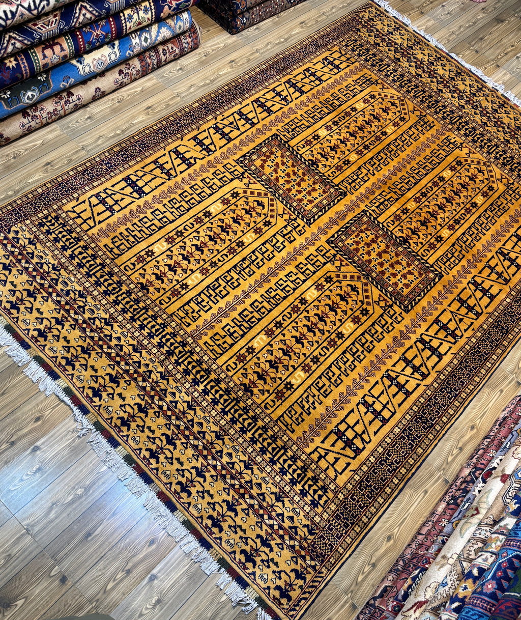 Afghan Turkoman – Gold Four-Mihrab Prayer Design II