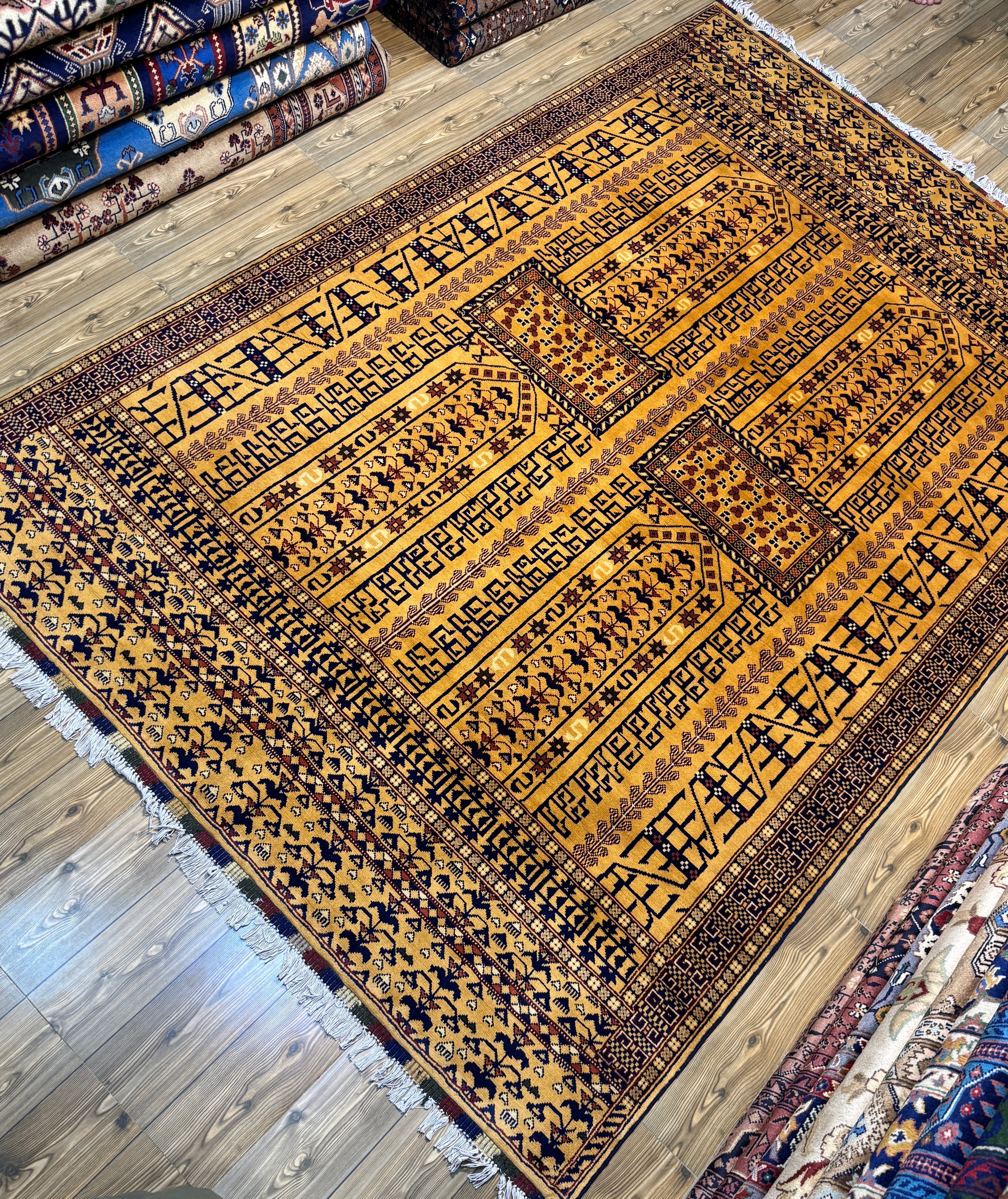 Afghan Turkoman – Gold Four-Mihrab Prayer Design II