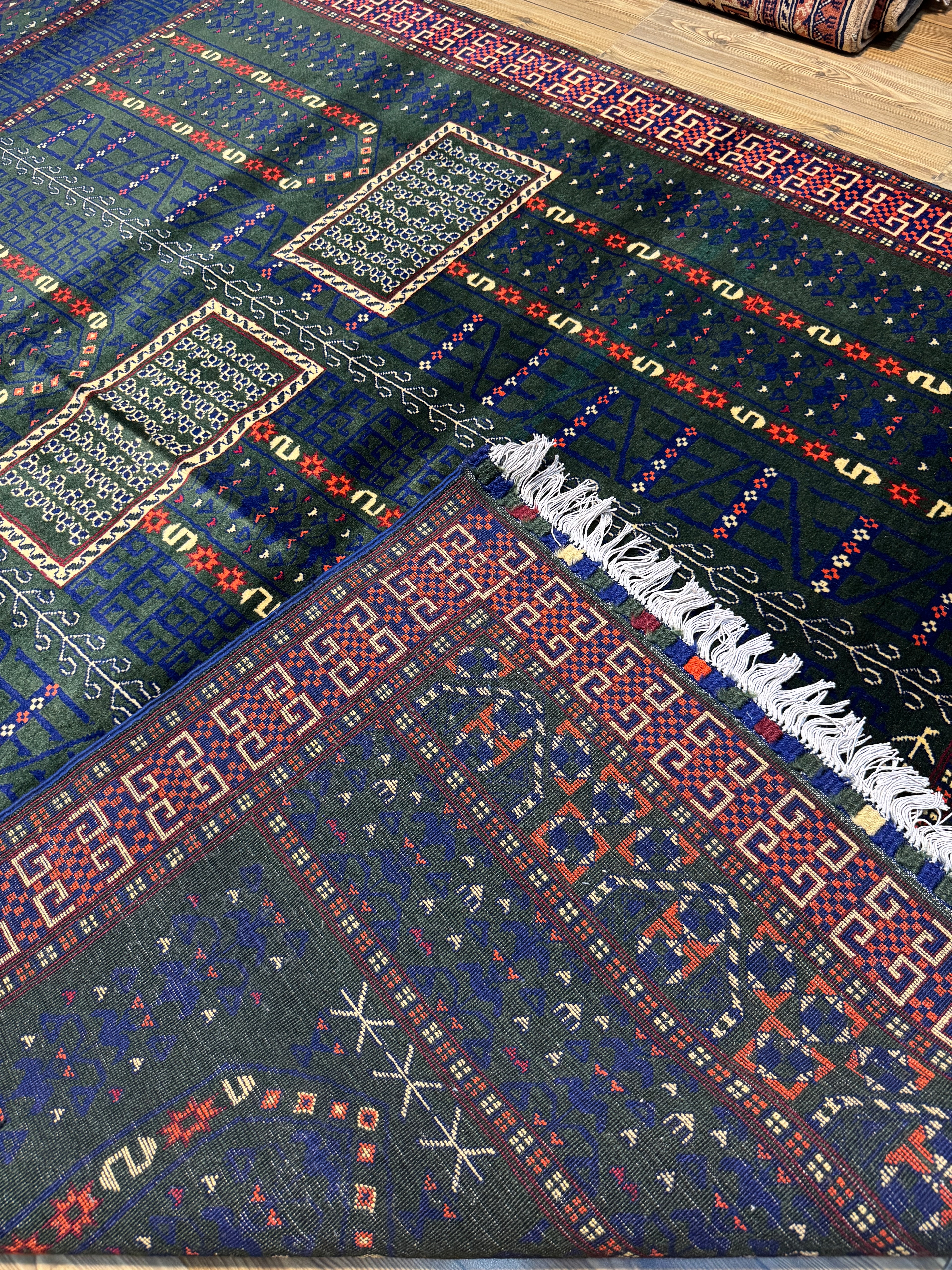 Afghan Turkoman – Forest Green Six-Mihrab "Saf" Prayer Design