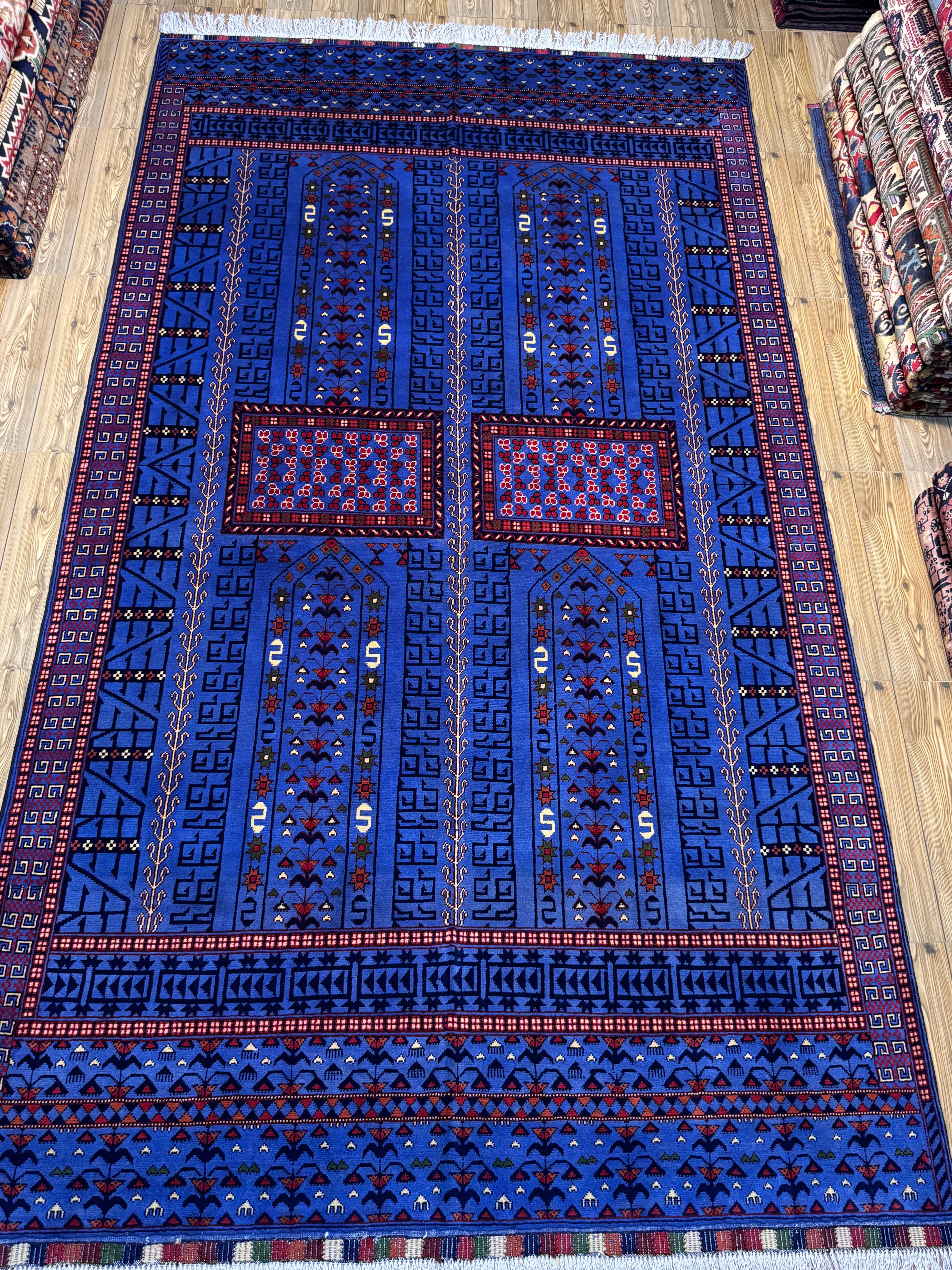 Afghan Turkoman – Royal Blue Four-Mihrab Prayer Design