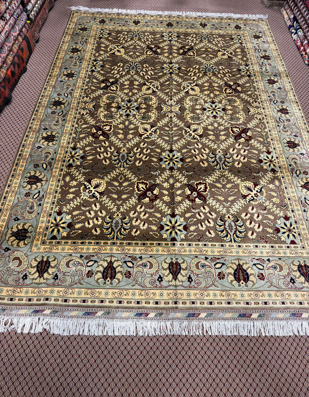 Afghan Agra — Chocolate Field with Sage Floral Border