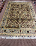 Afghan Agra — Chocolate Field with Sage Floral Border