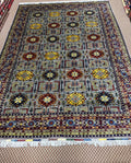 Afghan Mauri — Grey Field with Yellow, Burgundy & Navy Guls