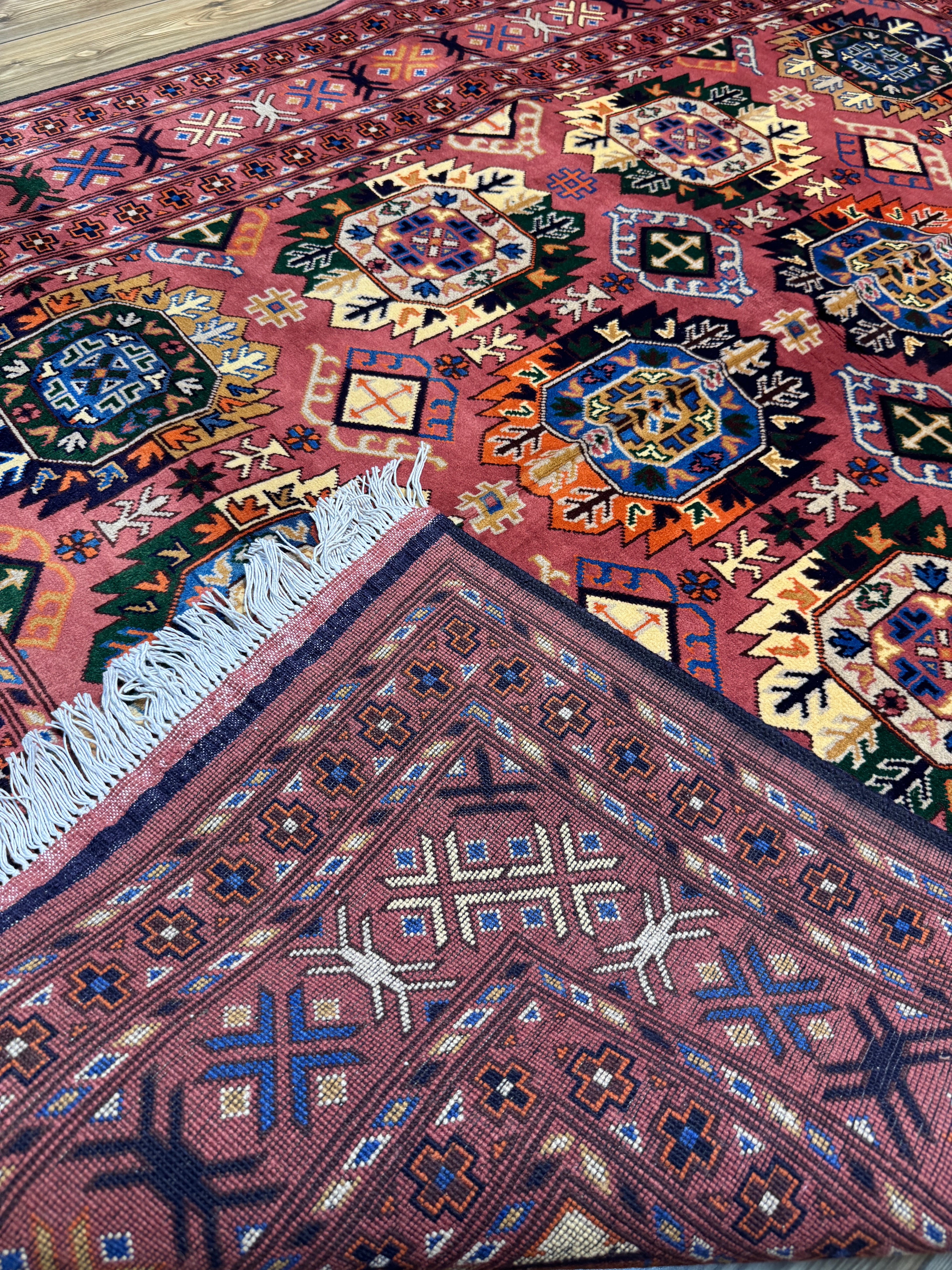 Kazak – Rust & Multi Octagon Gul Grid