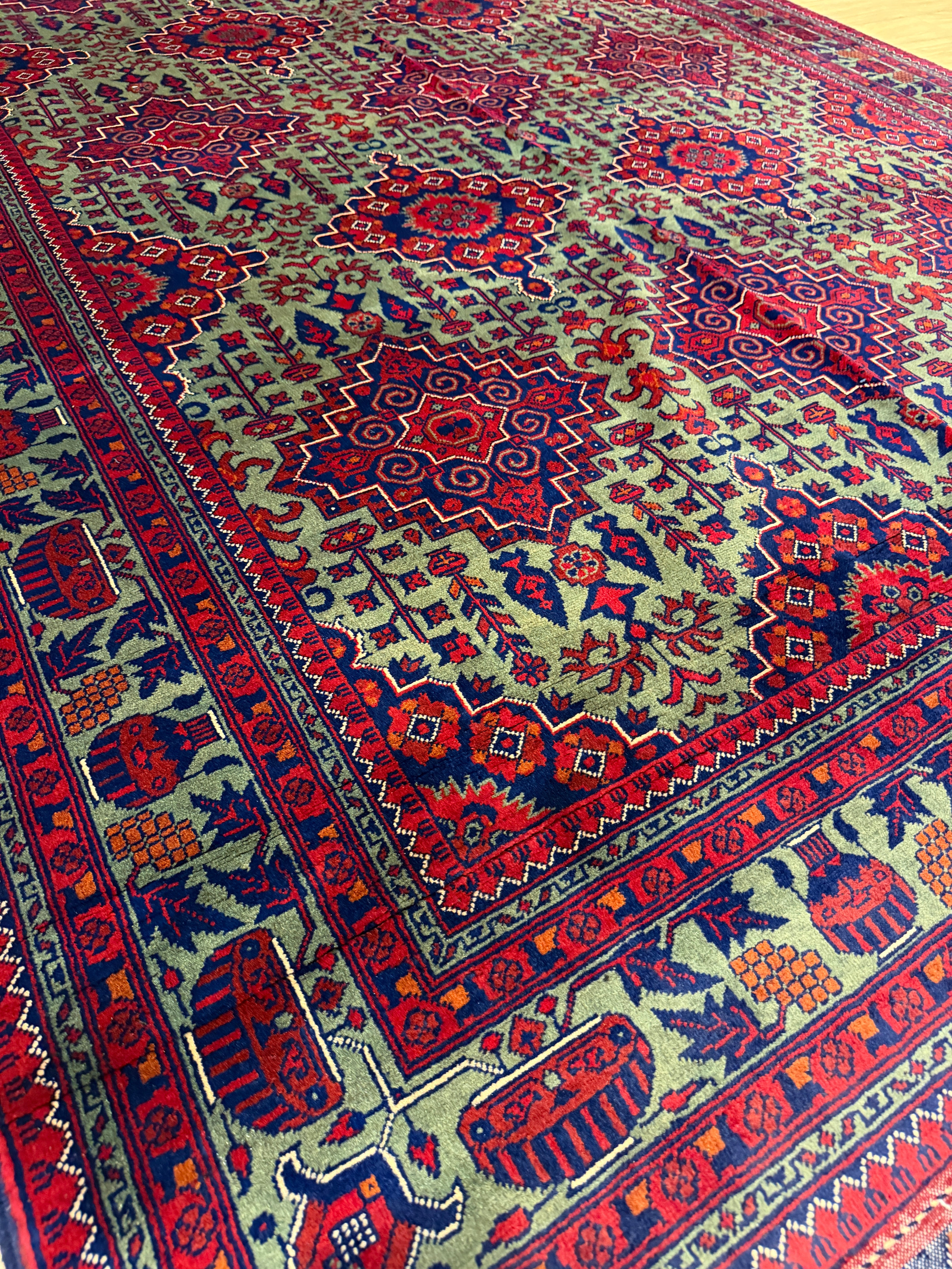Bidjar – Sage Green & Crimson Star Lattice