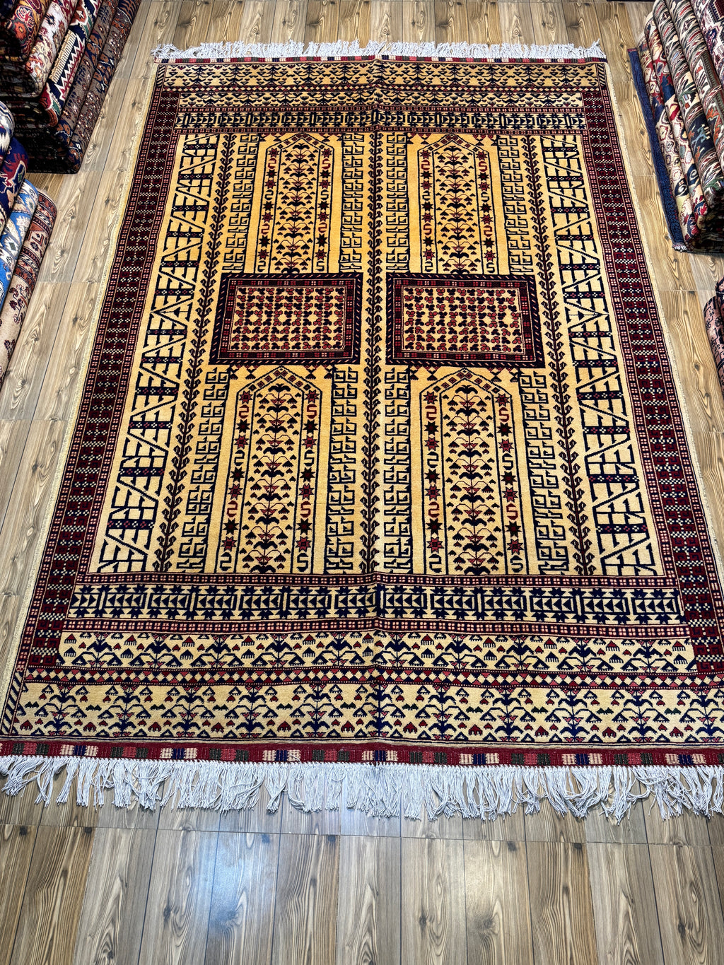 Afghan Turkoman – Gold Four-Mihrab Prayer Design
