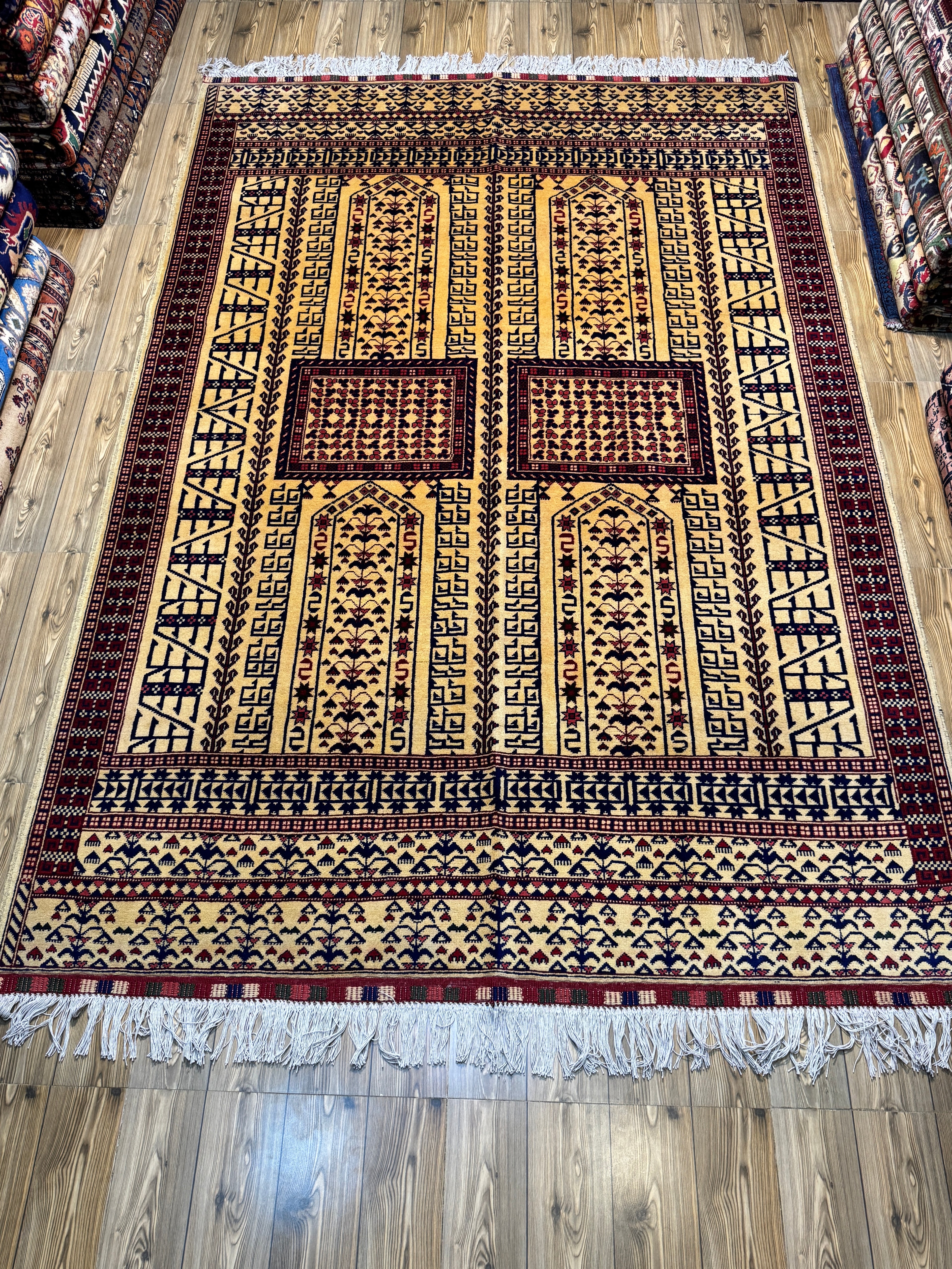 Afghan Turkoman – Gold Four-Mihrab Prayer Design