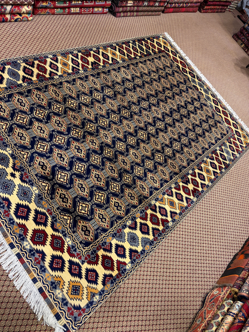 Baluchi – Navy & Gold Diamond Repeat