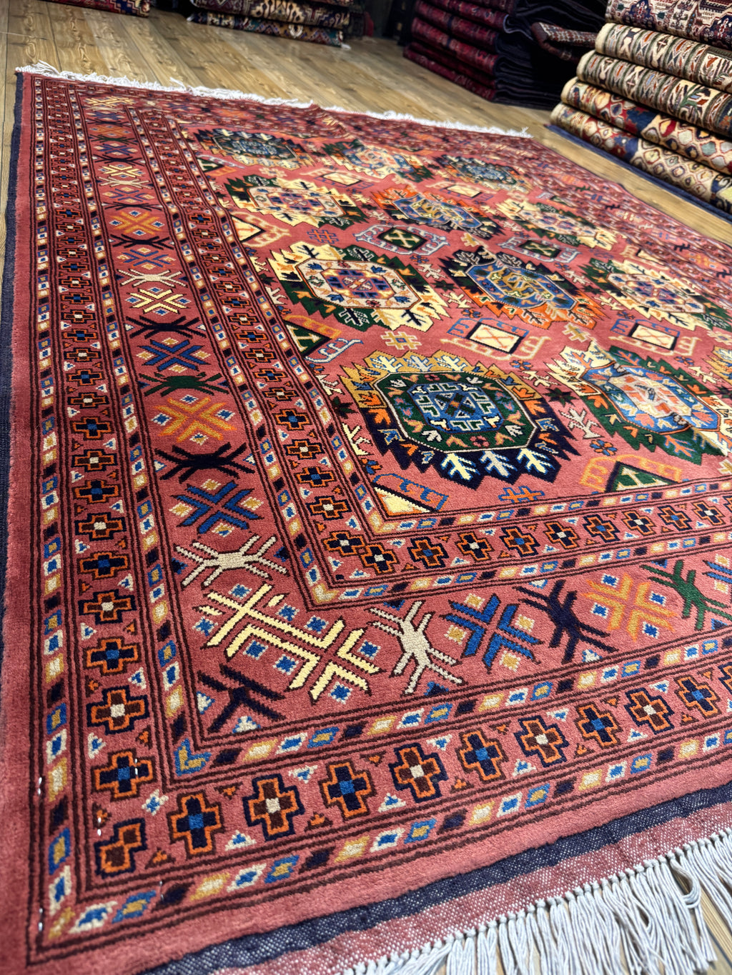 Kazak – Rust & Multi Octagon Gul Grid