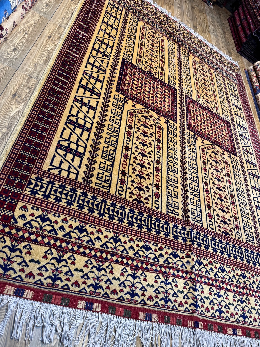 Afghan Turkoman – Gold Four-Mihrab Prayer Design
